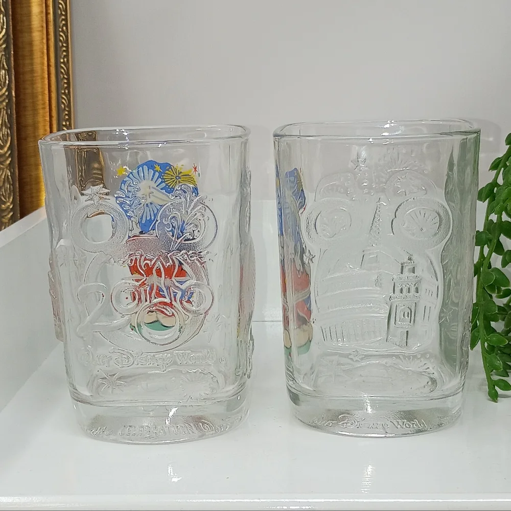 Vintage Disney Mickey Mouse Clear Glass Tumbler - Colorful Print